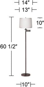 360 Lighting Modern Swing Arm Floor Lamp Standing 60 1/2" Tall Bronze Brown Adjustable Off White Fabric Drum Shade with Self Trim Decor for Living Room Reading House Bedroom Office