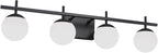 4-Light Modern Black Vanity Light for Bathroom, White Frosted Glass Bathroom Lighting Fixtures Over Mirror Vanity Lights Globe Wall Lamp Sconces for Hallway Stairway Living Room 31.5 Inch