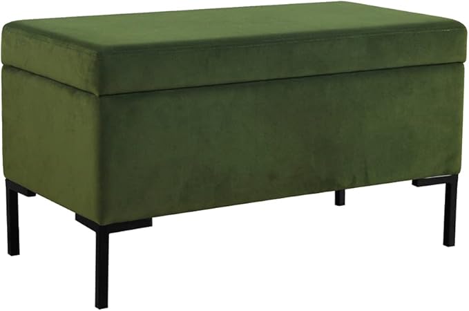 HomePop Upholstered Storage Bench with Metal Leg, 32" W, Blush Green