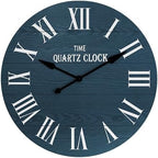 ARTPOWER Large Farmhouse Wall Clock, 35.5” Shiplap Wall Clock with Roman Numeral, Nearly Non-Ticking, Round Wall Clocks for Living Room Decor, Office, Bedroom, Entrance, Navy Blue