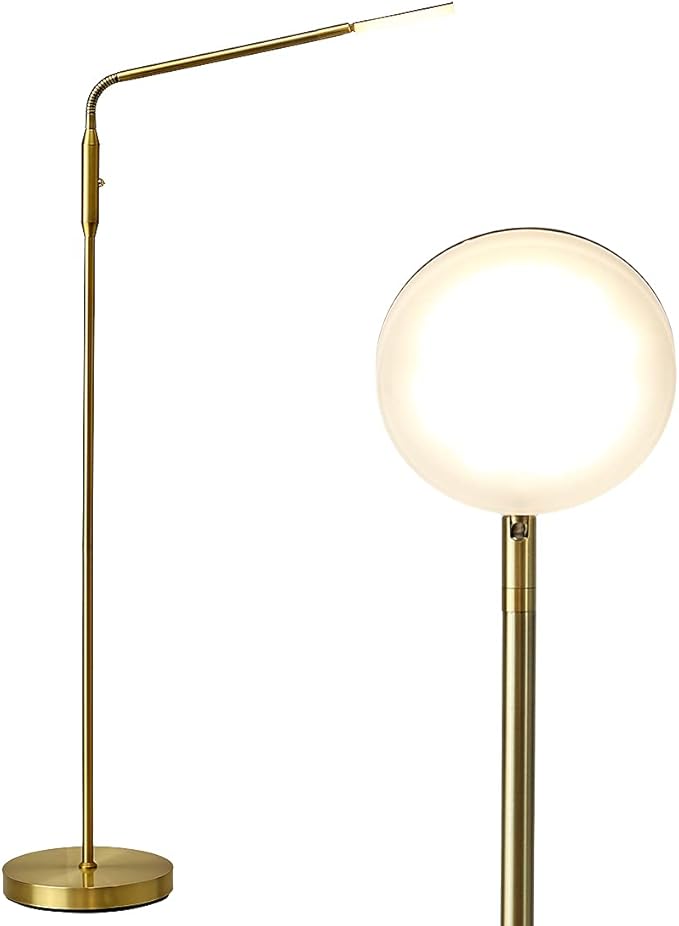 O’Bright Moon - Dimmable LED Floor Lamp, Adjustable Color Temperature for Bedside Reading, Work Light, Art/Crafting Light, Sewing, 360° Flexible Gooseneck, Rotatable Lighting, Antique Brass