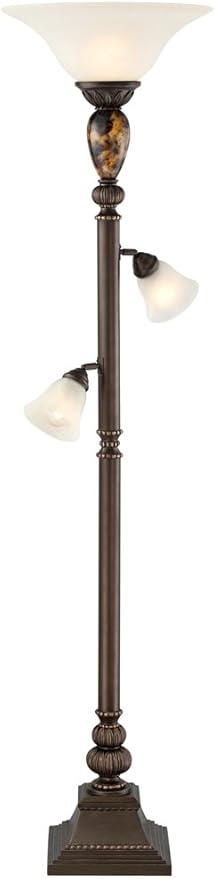 Kathy Ireland Mulholland Rustic Vintage Tree Torchiere Floor Lamp Standing 72" Tall Bronze Tortoise Shell Font Frosted Glass Shade for Living Room Reading House Bedroom Home Office