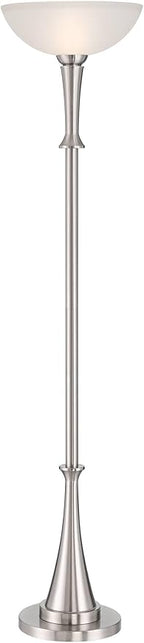 Possini Euro Design Burbank Modern Art Deco 70" Tall Standing Floor Lamp Large Torchiere Foot Dimmer Switch Silver Metal Brushed Nickel Finish Living Room Bedroom House Reading Office Home Decor
