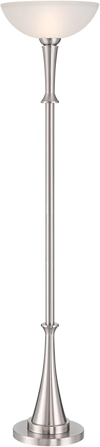 Possini Euro Design Burbank Modern Art Deco 70" Tall Standing Floor Lamp Large Torchiere Foot Dimmer Switch Silver Metal Brushed Nickel Finish Living Room Bedroom House Reading Office Home Decor
