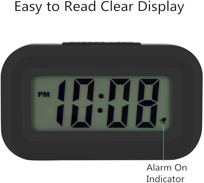 FAMICOZY Small Digital Travel Alarm Clock,Simple Operation,Easy to Read,Ascending Alarm,12/24Hr,Snooze Soft Light for Bedside,AAA Battery Operated,Black