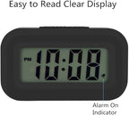 FAMICOZY Small Digital Travel Alarm Clock,Simple Operation,Easy to Read,Ascending Alarm,12/24Hr,Snooze Soft Light for Bedside,AAA Battery Operated,Black