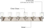MELUCEE 6-Light Bathroom Lights Over Mirror in Brushed Nickel, Modern Industrial Vanity Lighting Fixture Indoor Wall Lights for Bath Kitchen Powder Room, Clear Glass Shade