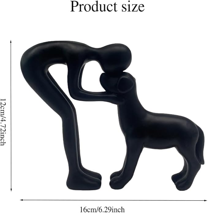 Human and Dog Statue Decoration, Cute Pet Sculpture Home Decor Tabletop Ornament Figurines Office Living Room Bedroom Home, for Dog Lovers Friends Family Decoration, Black Color