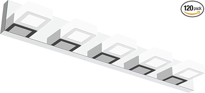 Ralbay Dimmable Chrome Bathroom Light Fixtures 5 Lights Modern LED Vanity Light Fixtures Acrylic Stainless Steel Chrome Bathroom Vanity Wall Lighting Over Mirror