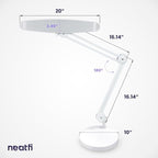 Neatfi XL Nail Desk Lamp with Clamp, 2200 Lumens, 20-Inch Wide Head, Dimmable 4 Levels, 6500K, LED Task Light for Manicure Table, Crafts, Workbench, Office (Non-CCT with Base, White)