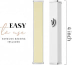 SURI Small Mezuzah Case – 3.8 Inch White Aluminum Mezuza Cover with Printed Scroll Set, Fits a 3 Inch Scroll, Self-Stick Adhesive, Gift Box Included