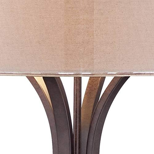 Franklin Iron Works Tristan Modern Standing Floor Lamp 64" Tall Bronze Metal Sheer Brown Textured Linen Fabric Double Drum Shades Decor for Living Room Reading House Bedroom Home
