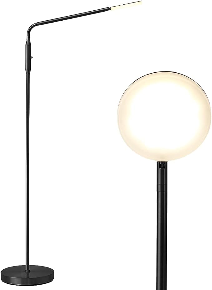 O’Bright Moon - Dimmable LED Floor Lamp, Adjustable Color Temperature for Bedside Reading, Work Light, Art/Crafting Light, Sewing, 360° Flexible Gooseneck, Rotatable Lighting, Black
