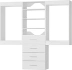 ROOMTEC Modular Closet System, 84" Wall-Mounted Closet Organizer with Drawers and Hanging Rods, Wooden Tower for Walk-In Closets, Wardrobe Storage Kit, White