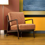 Poly & BARK Verity Leather Accent Chair – Armchair with Walnut Wood Frame – Fashion-Forward Lounge Seating for Living Room – Upholstered in Cognac Tan Leather for Modern Style