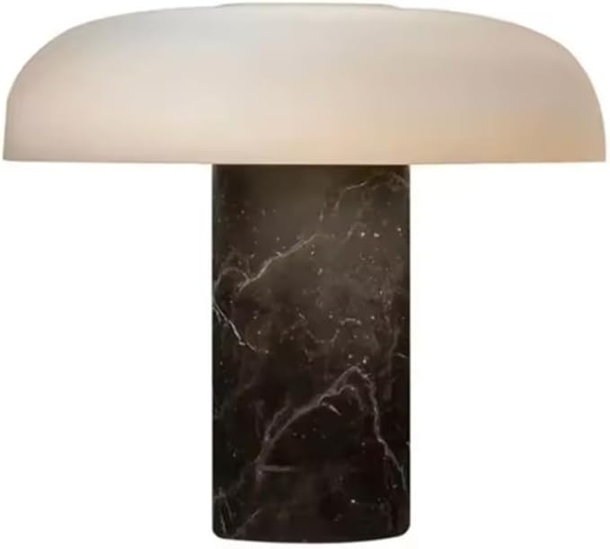 Mushroom Table Lamp | Solid Marble Black Base & Frosted Glass Shade | 3000K Warm White LED | Modern Lamp for Bedroom, Living Room, Office, Entryway, Desk, Small Spaces