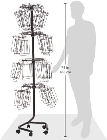 Safco Rotating Wire Brochure Holder, Metal Display Rack with 32 Pockets, Rolling Brochure Organizer, Powder Coat Finish, 5 Casters, Charcoal