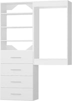 ROOMTEC Modular Closet System, 49" Wall-Mounted Closet Organizer with Drawers and Hanging Rods, Wooden Tower for Walk-In Closets, Wardrobe Storage Kit, White