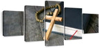 Elephant Stock Cross Canvas - 5 Panel Christian Pictures Decor - Canvas Print Wall Decor - Christian Cross Wall Art - 55" X 24"