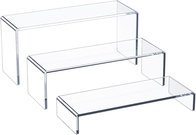 HIIMIEI Acrylic Display Riser, 3 Step 9" Large Acrylic Risers, Clear Rectangular Display Shelf for Cupcake Stand, Tiered Display Stand for gemstone, curio, Anime figurines, Collectibles