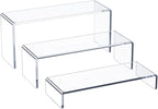 HIIMIEI Acrylic Display Riser, 3 Step 9" Large Acrylic Risers, Clear Rectangular Display Shelf for Cupcake Stand, Tiered Display Stand for gemstone, curio, Anime figurines, Collectibles