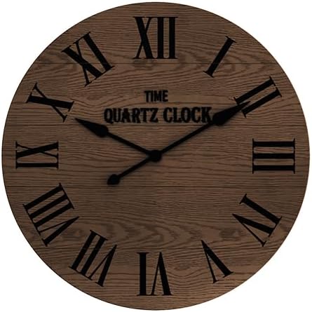 ARTPOWER Large Farmhouse Wall Clock, 35.5” Shiplap Wall Clock with Roman Numeral, Nearly Non-Ticking, Round Wall Clocks for Living Room Decor, Office, Bedroom, Entrance, Brown