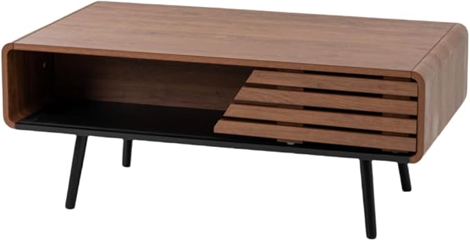 Coffee Table, 40" Modern Coffee Table with Storage and Sliding Door for Living Room, Black and Walnut