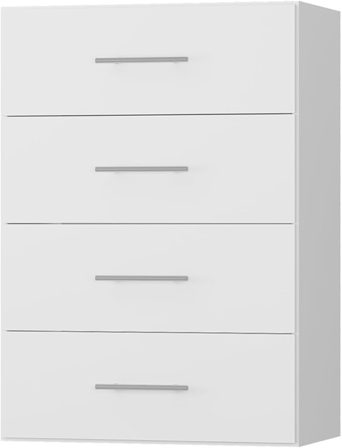 ROOMTEC 31.5" 4 Drawer Short Tower Closet Unit, Modular Closet System with Drawers and Shelf, Wardrobe Organizer for Bedroom or Walk-in Closet, Wall Mounted, Customizable Clothes Storage Unit, White