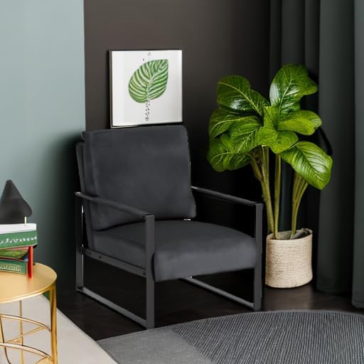 Container Furniture Classic Mid Century Modern Accent Chair with Durable Square Metal Frame, Armchair for Living Room, Bedroom, Home Office in Plush Velvet Upholstery, Black
