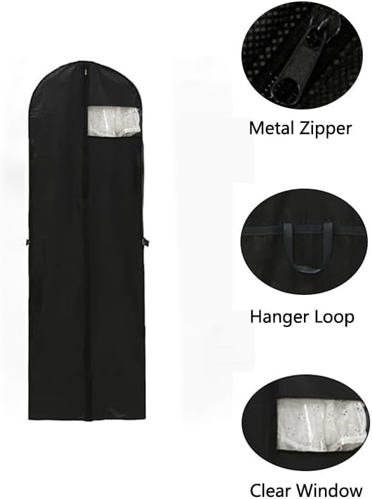72" Wedding Dress Garment Bags Foldable Dress Bag for Long Gowns Traveling Protector Cover for Hanging Clothes with Zipper (Black)