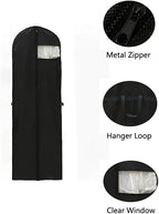 72" Wedding Dress Garment Bags Foldable Dress Bag for Long Gowns Traveling Protector Cover for Hanging Clothes with Zipper (Black)