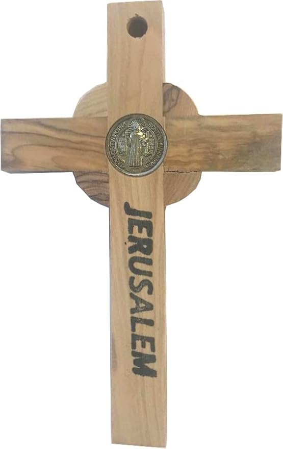 Holy Land Market Catholic Celtic Saint Benedict Olive Wood Crucifix (5 Inches)