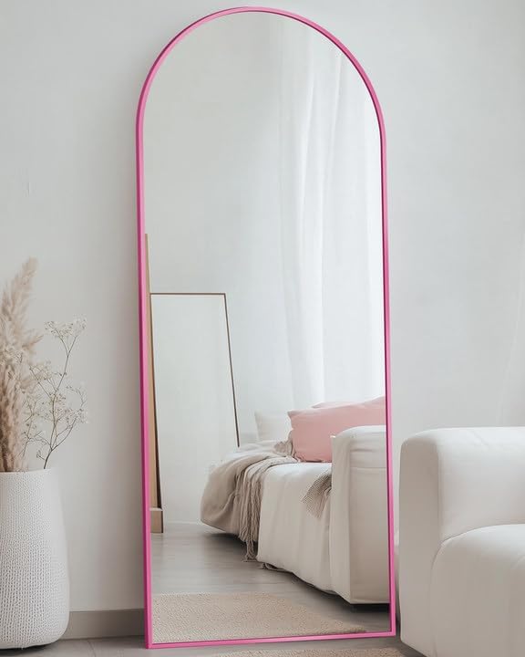 Antok Full Length Mirror, 58"x19" Floor Mirror, Arched Floor Standing Freestanding Arch Full Body Mirrors with Stand for Bedroom, Hanging Mounted for Living Room Cloakroom,Pink