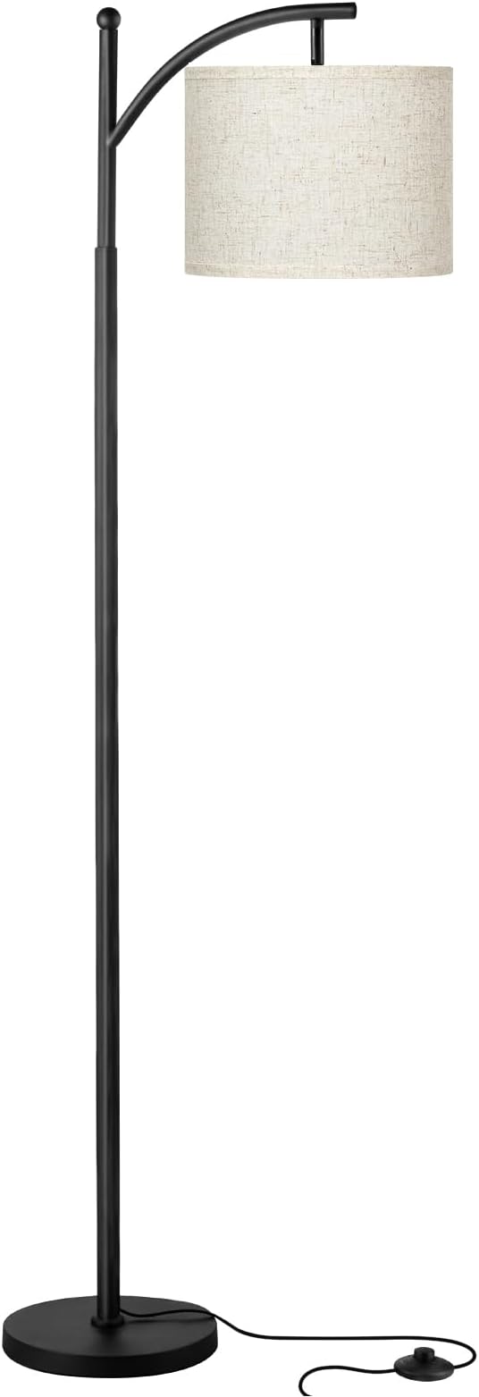 Ambimall Tall Floor Lamps with 3 Color Temperatures Bulb & Adjustable Linen Shade, for Living Room, Bedroom, Office, Classroom, Dorm Room (9W Bulb Included), Beige & Black, 60"