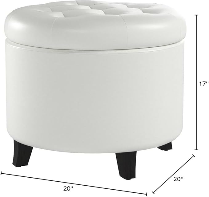 Convenience Concepts Designs4Comfort Round Storage Ottoman 19.75" - Versatile Contemporary Foot Stool for Living Room, Office, Ivory Faux Leather