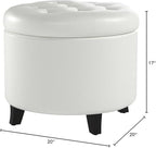 Convenience Concepts Designs4Comfort Round Storage Ottoman 19.75" - Versatile Contemporary Foot Stool for Living Room, Office, Ivory Faux Leather