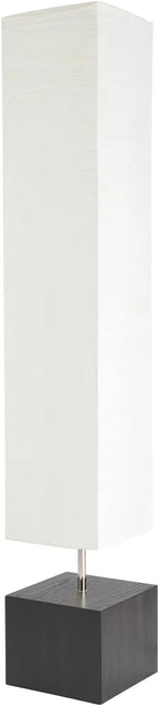 Modern Floor Lamp with Wooden Base, 58-inch Tall, White Shade, Foot Switch, 60W E26 Compatible