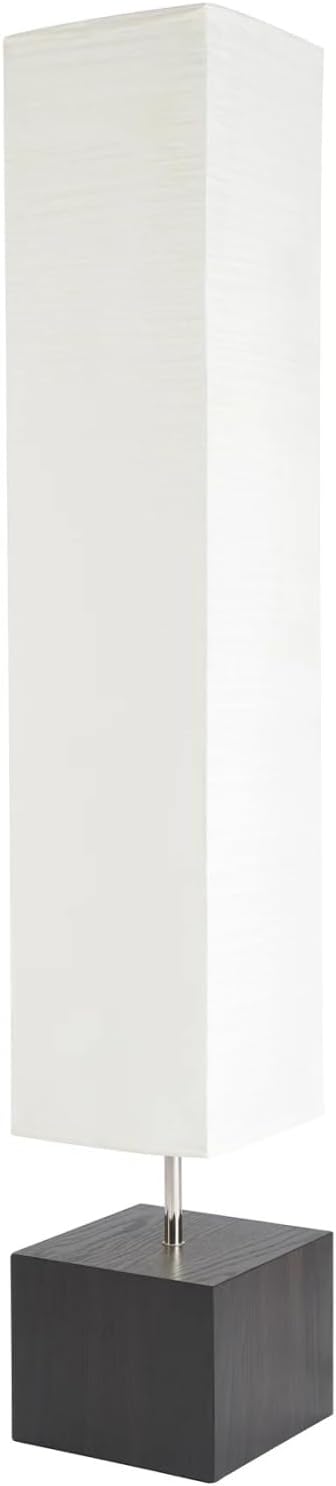 Modern Floor Lamp with Wooden Base, 58-inch Tall, White Shade, Foot Switch, 60W E26 Compatible