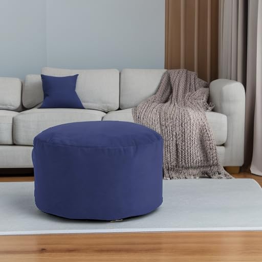 Howard Elliott Round Pouf Ottoman Foot Rest With Cover, Round Stuffed Foot Stool Filled with Polyester Fiber, Fluffy Comfortable Soft Seating for Living Room & Bedroom, 22 x 22 x 12 Inch, Bella Royal