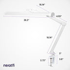Neatfi Ultra Desk Lamp – 3,500 Lumens, 45W LED, 26-Inch Wide Shade, 5 Brightness Levels, Clamp Mount, Shadow-Free, Non-Flickering Light (Non-CCT with Clamp, White)