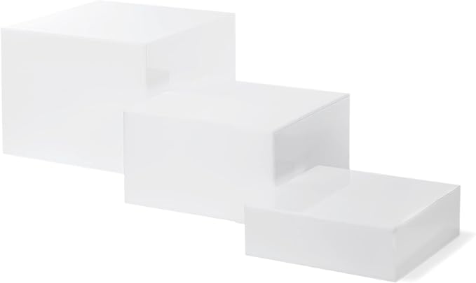 Red Co. Set of 3 Glossy White Acrylic Cube Display Nesting Risers with Hollow Bottoms