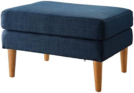 Convenience Concepts Designs4Comfort Marlow Ottoman 27" - Mid-Century Modern Upholstered Footrest & Seat for Living Room, Bedroom, Hallway, or Entryway, Dark Blue Fabric