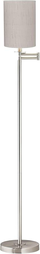 360 Lighting Modern Swing Arm Floor Lamp Standing 60.5" Tall Brushed Nickel Silver Ivory Natural Linen Fabric Cylinder Drum Shade Decor for Living Room Reading House Bedroom