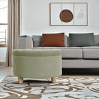 Homepop Home Decor | Button Tufted Velvet Round Storage Ottoman | Ottoman with Storage for Living Room & Bedroom, Light Sage Green Velvet