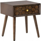 COSIEST Mid-Century Nightstand, Modern MDF Bedside Table, Wood Accent End Table with One Storage Drawer for Bedroom Living Room, Brown