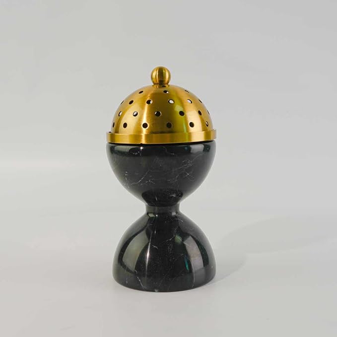 Natural Marble Incense Burner with Brass Accents 6.29 x 3.54 inches Multi-Purpose Holder for Cones/Sticks/Sage, Home Decor & Relaxation (Black)