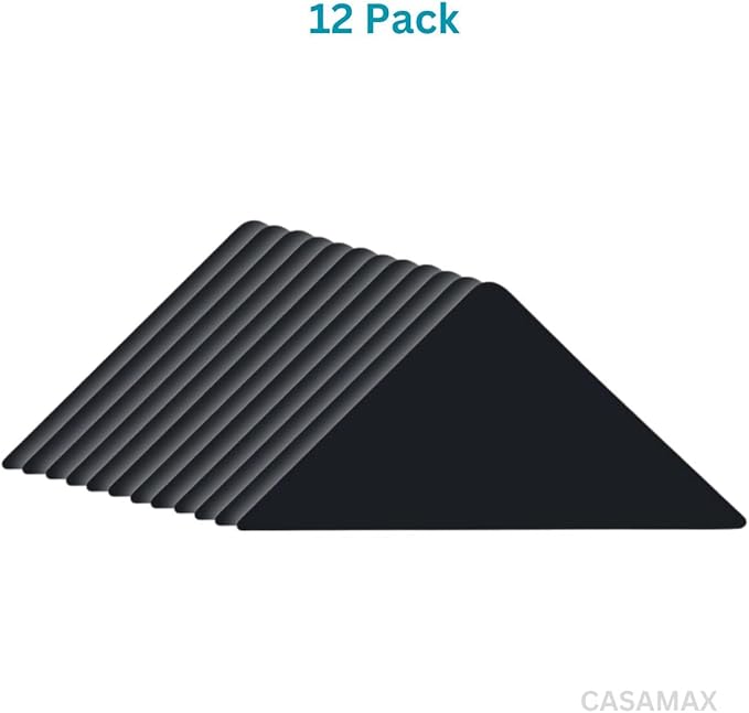 Rug Pad Grippers for Hardwood Floors and Tiles Non-Slip, Reusable and Washable Dual-Sided Adhesive Pads to Keep Area Rugs Secure and Corners Flat (Black) (12, Rectangular)