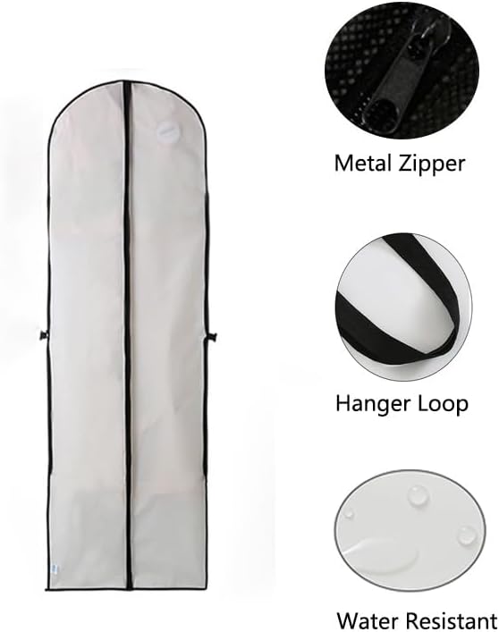 72" Wedding Dress Garment Bags Foldable Dress Bag for Long Gowns Traveling Protector Cover for Hanging Clothes with Zipper (White)