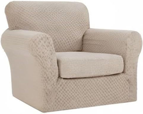 YEMYHOM Latest Checkered 2 Pieces Chair Covers for Living Room High Stretch Thickened Chair Slipcovers with Arms Anti Slip Elastic Armchair Sofa Couch Slipcover Protector (Khaki), 31"-46"(1 Cushion)