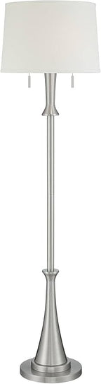 360 Lighting Karl Modern Industrial Floor Lamp Standing 63.75" Tall Brushed Nickel Silver Classic Metal White Tapered Drum Shade Decor for Living Room Reading House Bedroom Family Home
